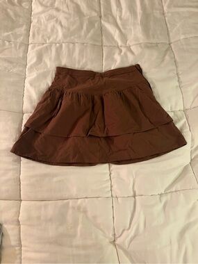Tiered Brown Mini Skirt with Ruffle Hem